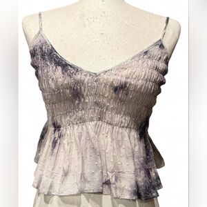 Smocked Black & Gray Tie-Dye Peplum Cami Top. NWOTS.